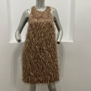 Trina Turk Feather Shift Dress Brown Gold Metallic  Size 4